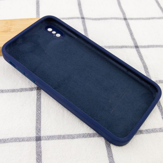 Silicone Case Square Full Camera Protective (AA) NOLOGO для Apple iPhone X / XS (5.8") Темно-синій / Midnight blue