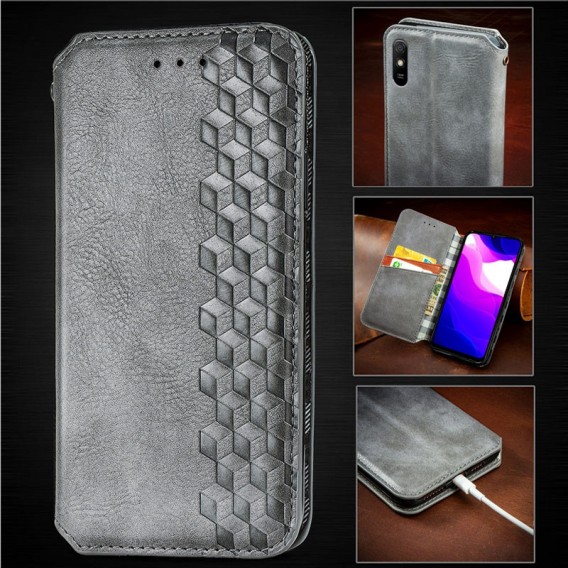 Кожаный чехол-книжка GETMAN Cubic (PU) для Xiaomi Redmi 9A Серый