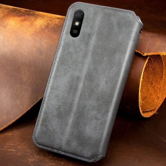 Кожаный чехол-книжка GETMAN Cubic (PU) для Xiaomi Redmi 9A Серый