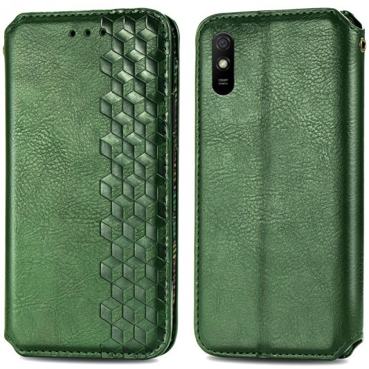 Кожаный чехол-книжка GETMAN Cubic (PU) для Xiaomi Redmi 9A Зеленый - изображение 3