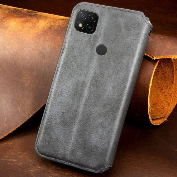 Кожаный чехол-книжка GETMAN Cubic (PU) для Xiaomi Redmi 9C Серый