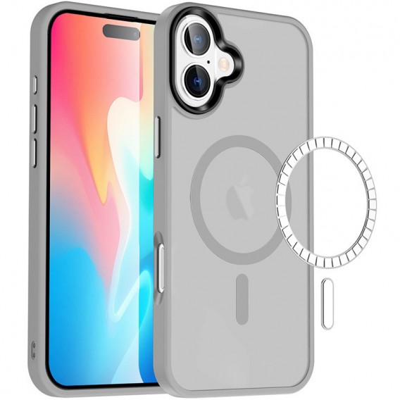 TPU+PC чохол Metal Buttons with MagSafe Colorful для Apple iPhone 16 Plus (6.7") Сірий / Grey