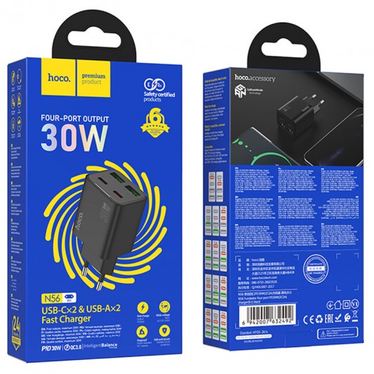 МЗП Hoco N56 Fundador PD30W four-port (2USB-A/2C) Black - зображення 3 