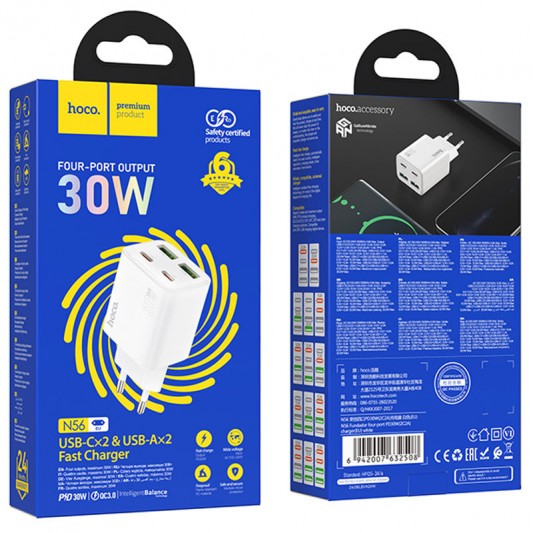 СЗУ Hoco N56 Fundador PD30W four-port (2USB-A/2C) White - изображение 2