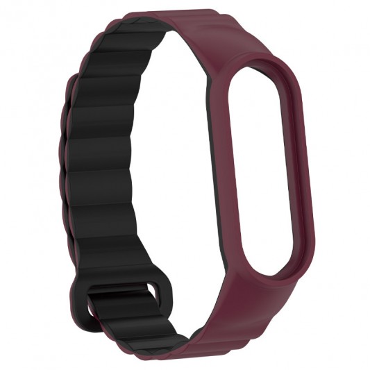 Ремінець Dual-color Magnetic для Xiaomi Mi Band 7/6/5/4/3 Plum / Black - зображення 2 