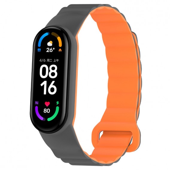 Ремінець Dual-color Magnetic для Xiaomi Mi Band 7/6/5/4/3 Gray / Orange