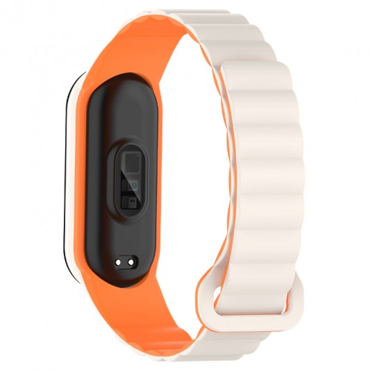 Ремінець Dual-color Magnetic для Xiaomi Mi Band 7/6/5/4/3 White / Orange - зображення 1 