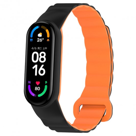 Ремінець Dual-color Magnetic для Xiaomi Mi Band 9/8 Black / Orange