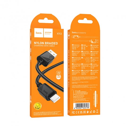 Дата кабель Hoco X113 Beneficio USB to Type-C (1m) Black - изображение 3