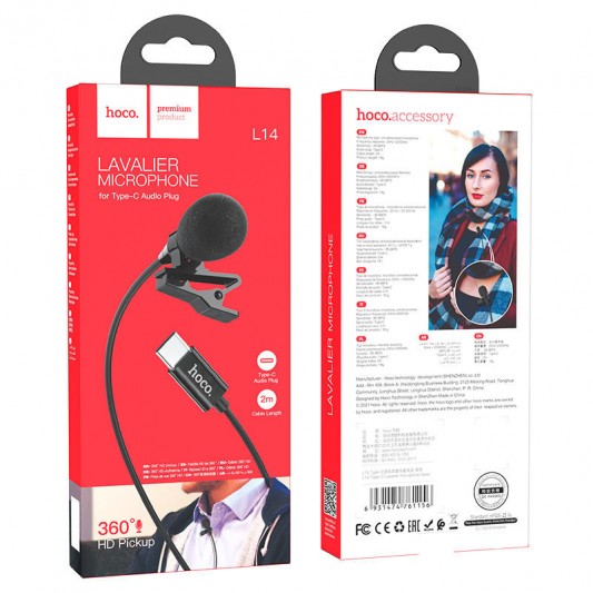 Мікрофон петличний Hoco L14 Type-C (2m) Black - зображення 5 