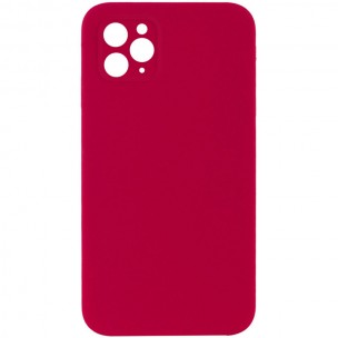 Silicone Case Square Full Camera Protective (AA) NOLOGO для Apple iPhone 11 Pro Max (6.5") Червоний / Rose Red
