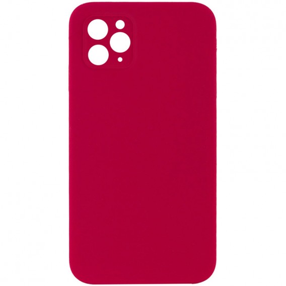 Silicone Case Square Full Camera Protective (AA) NOLOGO для Apple iPhone 11 Pro Max (6.5") Червоний / Rose Red