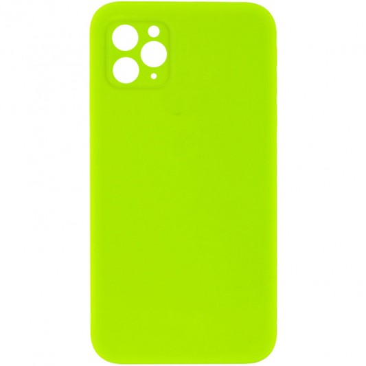 Silicone Case Square Full Camera Protective (AA) NOLOGO для Apple iPhone 11 Pro Max (6.5") Салатовий / Neon green