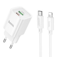 Блок питания Hoco C149A Charm PD30W+QC3.0 (1USB-A/1C) + кабель Type-C to Lightning White