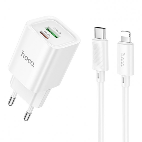 Блок живлення Hoco C149A Charm PD30W+QC3.0 (1USB-A/1C) + кабель Type-C to Lightning White