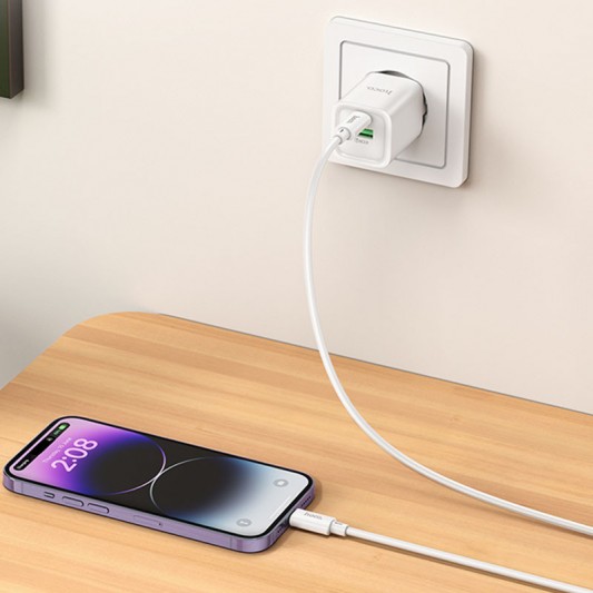 СЗУ Hoco C149A Charm PD30W+QC3.0 (1USB-A/1C) + кабель Type-C to Lightning White - изображение 4