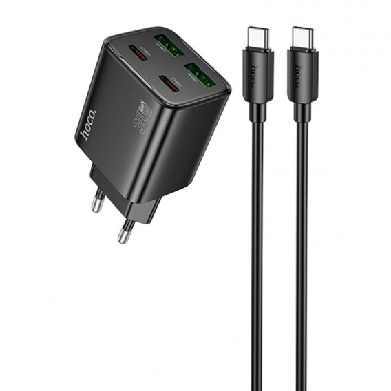Блок живлення Hoco N56 Fundador PD30W four-port (2USB-A/2C) + кабель Type-C to Type-C Black