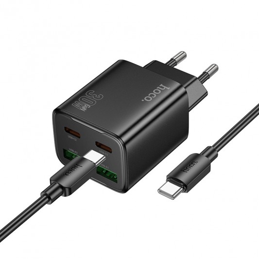 МЗП Hoco N56 Fundador PD30W four-port (2USB-A/2C) + кабель Type-C to Type-C Black - зображення 1 
