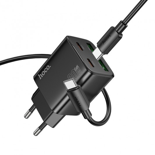 МЗП Hoco N56 Fundador PD30W four-port (2USB-A/2C) + кабель Type-C to Type-C Black - зображення 3 