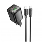 МЗП Hoco N53 Monsoon PD30W+QC3.0 (1USB-A/1C) + кабель Type-C to Lightning Black МЗП Hoco N53 Monsoon PD30W+QC3.0 (1USB-A/1C) + кабель Type-C to Lightning Black