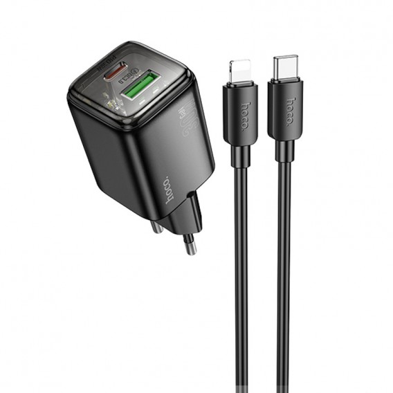 Блок питания Hoco N53 Monsoon PD30W+QC3.0 (1USB-A/1C) + кабель Type-C to Lightning Black