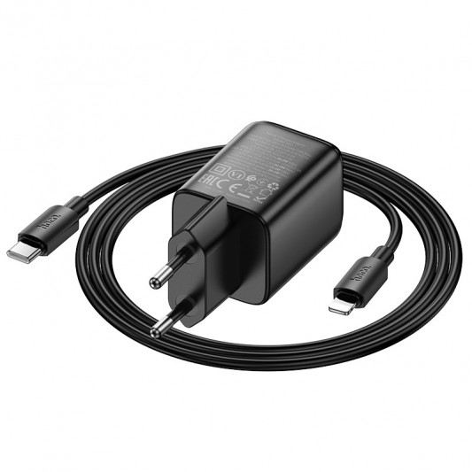 МЗП Hoco N53 Monsoon PD30W+QC3.0 (1USB-A/1C) + кабель Type-C to Lightning Black - зображення 2 