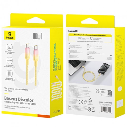 Дата кабель Baseus Discolor Series Fast Charging Type-C to Type-C 100W (1m) (P10374902) Custard Yellow - изображение 4