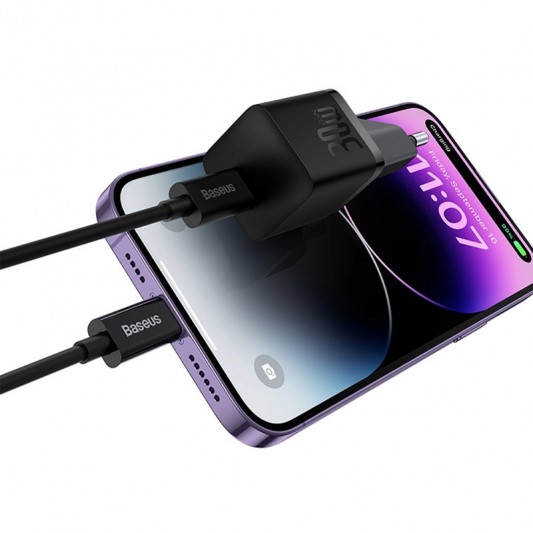СЗУ Baseus GaN5 Fast Charger (mini) 30W (1USB-C) + кабель Type-C to Type-C (P10110902) Cluster Black - изображение 2
