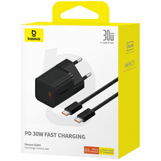 СЗУ Baseus GaN5 Fast Charger (mini) 30W (1USB-C) + кабель Type-C to Type-C (P10110902) Cluster Black - изображение 5