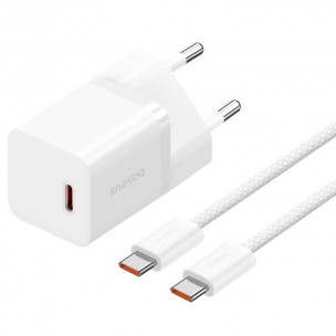 Блок живлення Baseus GaN5 Fast Charger (mini) 30W (1USB-C) + кабель Type-C to Type-C (P10110902) Moon White Блок живлення Baseus GaN5 Fast Charger (mini) 30W (1USB-C) + кабель Type-C to Type-C (P10110902) Moon White