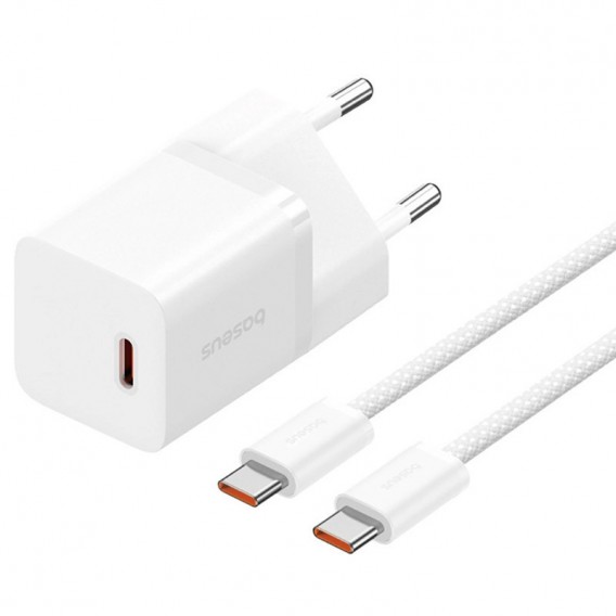 Блок живлення Baseus GaN5 Fast Charger (mini) 30W (1USB-C) + кабель Type-C to Type-C (P10110902) Moon White