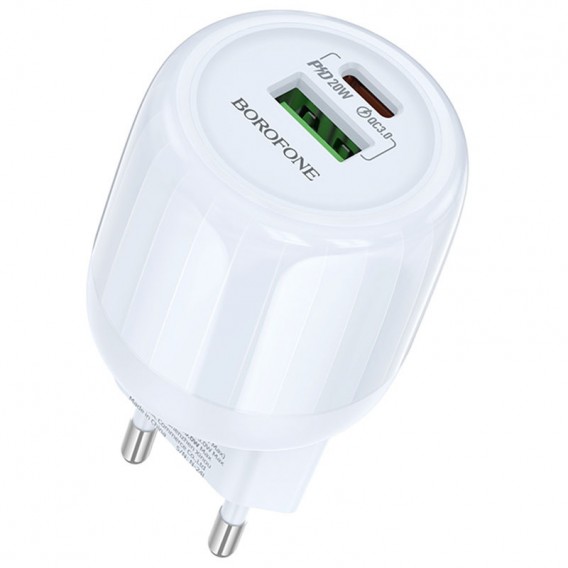 Блок живлення Borofone BA93A Lustrous PD20W+QC3.0 (1USB-A/1C) Blue