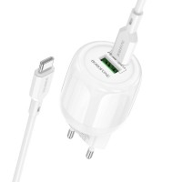 Блок живлення Borofone BA93A Lustrous PD20W+QC3.0 (1USB-A/1C) + кабель Type-C to Type-C White