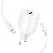 СЗУ Borofone BA93A Lustrous PD20W+QC3.0 (1USB-A/1C) + кабель Type-C to Type-C White