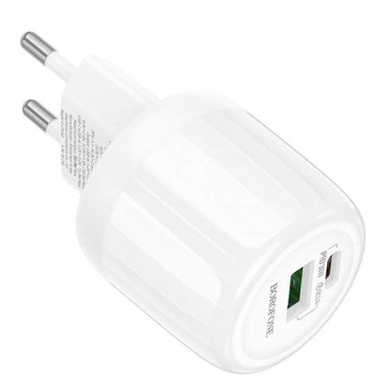 Блок живлення Borofone BA94A Lustrous PD30W+QC3.0 (1USB-A/1C) White