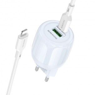 Блок питания Borofone BA94A Lustrous PD30W+QC3.0 (1USB-A/1C) + кабель Type-C to Lightning Blue