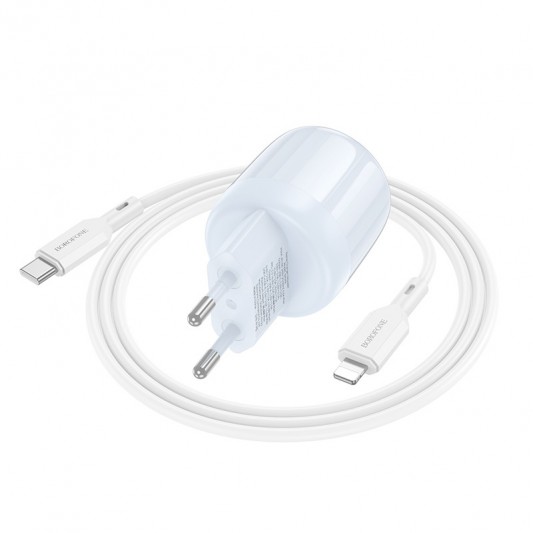 МЗП Borofone BA94A Lustrous PD30W+QC3.0 (1USB-A/1C) + кабель Type-C to Lightning Blue - зображення 1 