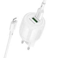 Блок живлення Borofone BA94A Lustrous PD30W+QC3.0 (1USB-A/1C) + кабель Type-C to Lightning White