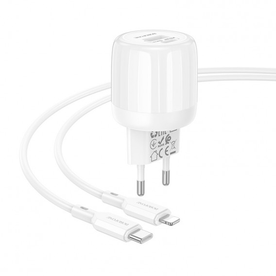 Блок живлення Borofone BA94A Lustrous PD30W+QC3.0 (1USB-A/1C) + кабель Type-C to Lightning White