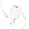 Блок живлення Borofone BA94A Lustrous PD30W+QC3.0 (1USB-A/1C) + кабель Type-C to Lightning White