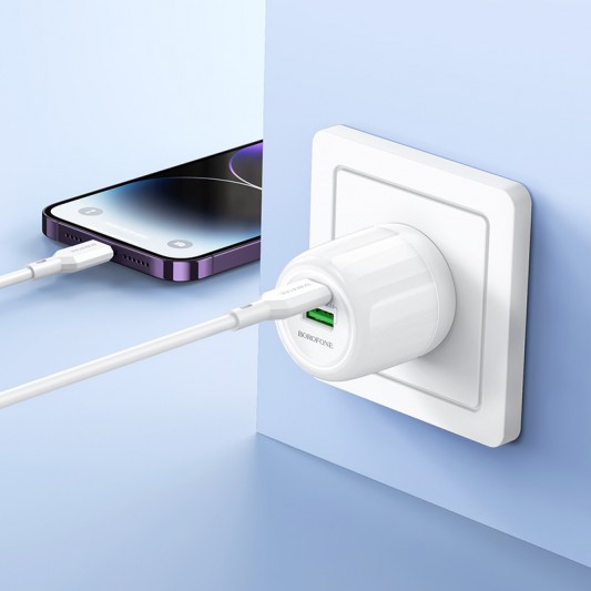 СЗУ Borofone BA94A Lustrous PD30W+QC3.0 (1USB-A/1C) + кабель Type-C to Lightning White - изображение 3