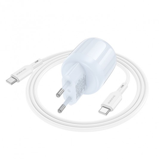 СЗУ Borofone BA94A Lustrous PD30W+QC3.0 (1USB-A/1C) + кабель Type-C to Type-C Blue - изображение 1