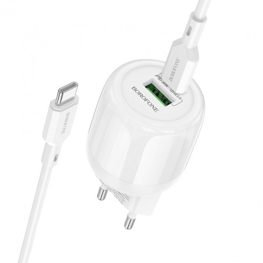 СЗУ Borofone BA94A Lustrous PD30W+QC3.0 (1USB-A/1C) + кабель Type-C to Type-C White