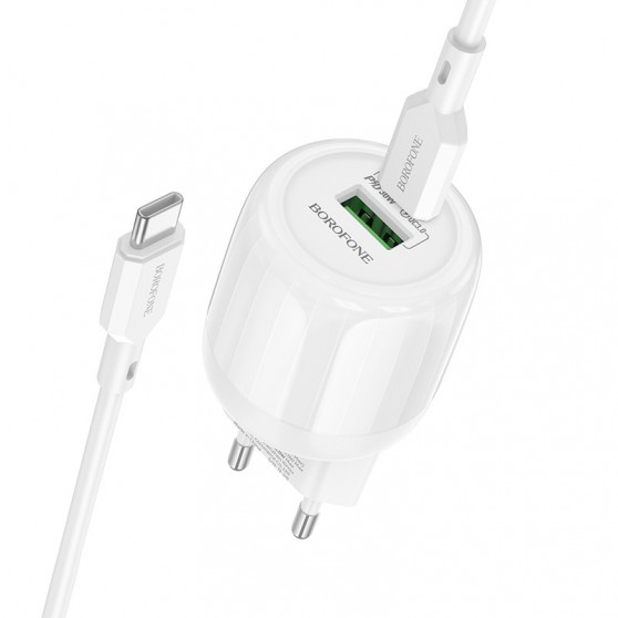 МЗП Borofone BA94A Lustrous PD30W+QC3.0 (1USB-A/1C) + кабель Type-C to Type-C White
