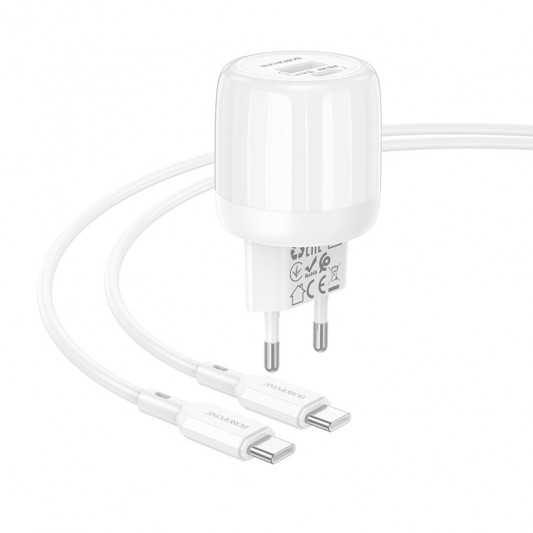 СЗУ Borofone BA94A Lustrous PD30W+QC3.0 (1USB-A/1C) + кабель Type-C to Type-C White - изображение 1
