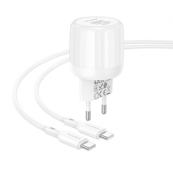 Блок живлення Borofone BA94A Lustrous PD30W+QC3.0 (1USB-A/1C) + кабель Type-C to Type-C White