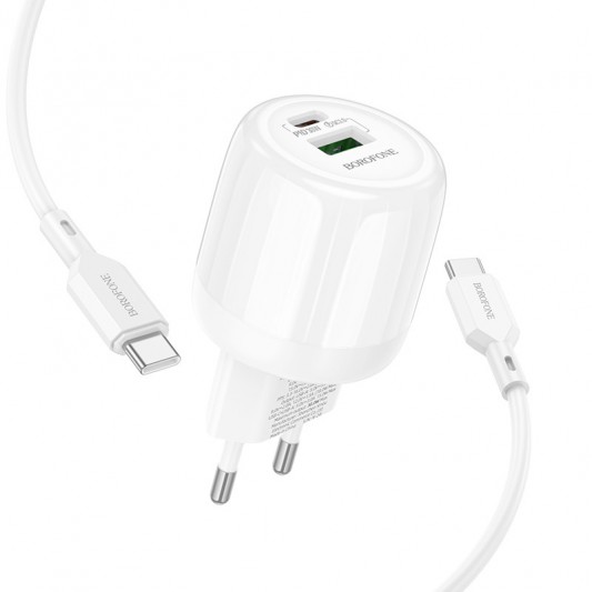 СЗУ Borofone BA94A Lustrous PD30W+QC3.0 (1USB-A/1C) + кабель Type-C to Type-C White - изображение 2