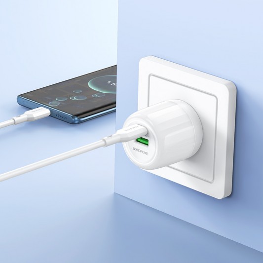 СЗУ Borofone BA94A Lustrous PD30W+QC3.0 (1USB-A/1C) + кабель Type-C to Type-C White - изображение 3