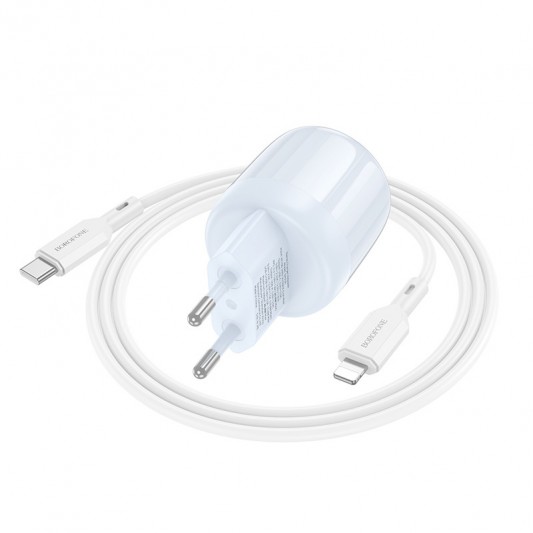 СЗУ Borofone BA93A Lustrous PD20W+QC3.0 (1USB-A/1C) + кабель Type-C to Lightning Blue - изображение 1
