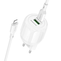 Блок питания Borofone BA93A Lustrous PD20W+QC3.0 (1USB-A/1C) + кабель Type-C to Lightning White